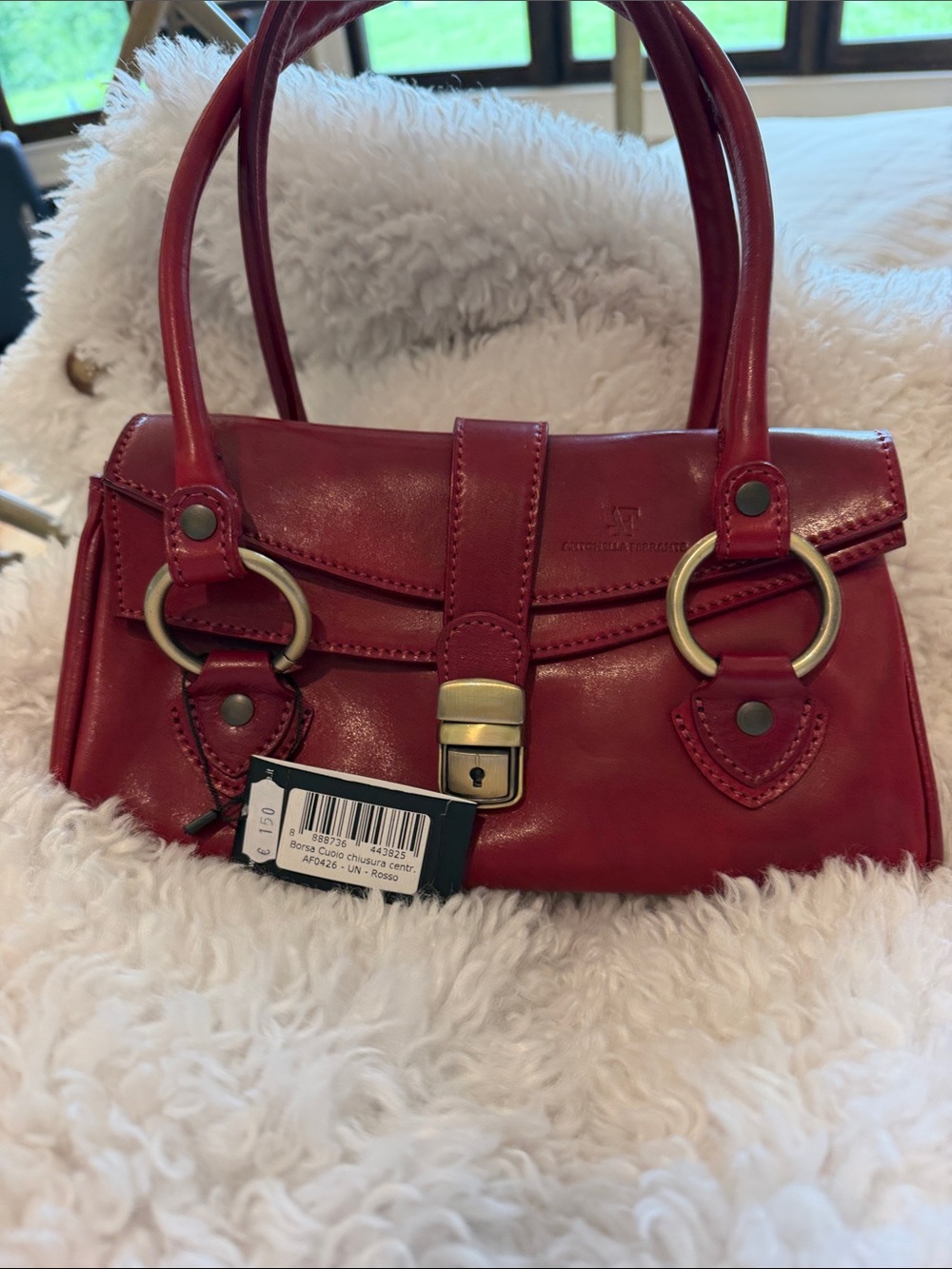 Red Leather Mini Top-Handle Bag with Gold Hardware